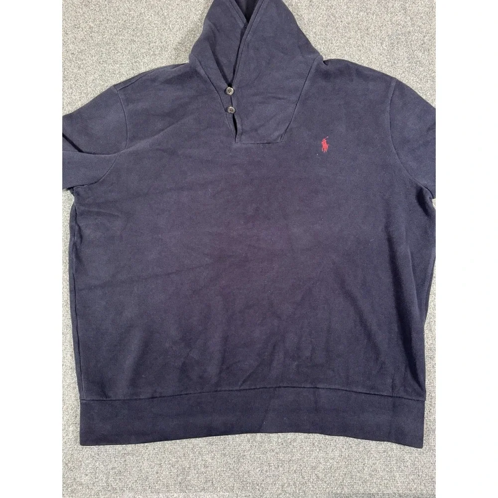Polo Ralph Lauren Sweatshirt Mens XL‎ Blue Shawl Collar Pullover Suede Elbow
